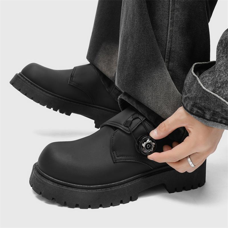 Мужские туфли дерби в британском ретро-стиле 2025 года с широким круглым носком, на массивной платформе, повседневные кожаные ботинки, модная уличная обувь для широкой стопы