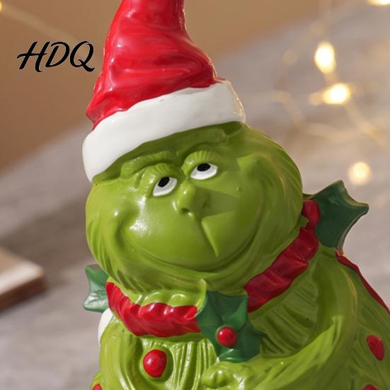 Christmas Elf Ornaments Green Monsters Ornament with Santa Hat And Scarf Resin Frog Cute Tabletop