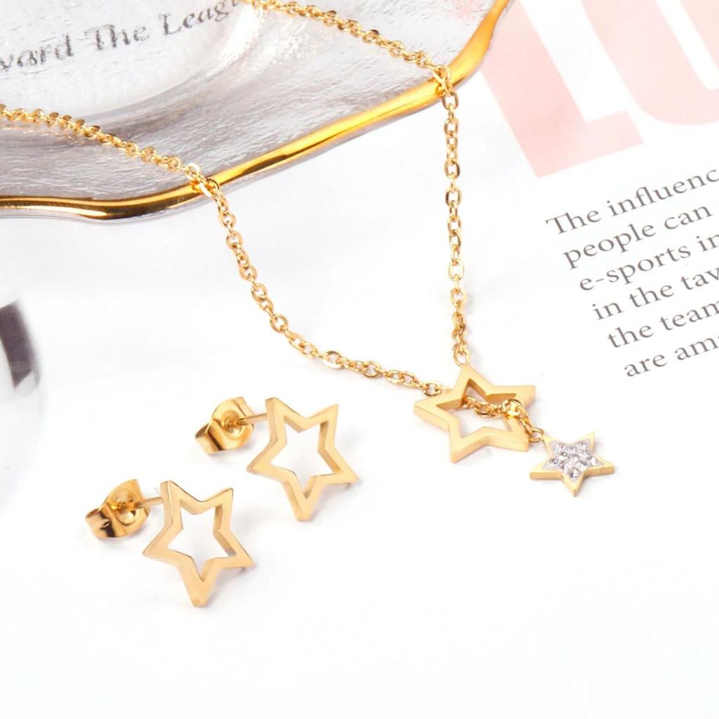 LUXUKISSKIDS Нержавеющая сталь Роскошные Дубайские украшения Женский Позолоченный Модный Набор Ожерелье и Серьги Свадебная Опт Циркон