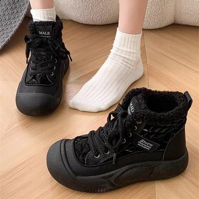 Женские хлопковые туфли с бархатными теплыми полусапожками Женские зимние новые популярные хлопковые туфли 2025 года Высокие кеды из овечьей шерсти