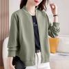 Chic Vintage Zip-Up Baseball Jacket Women Thin Cardigan Solid Color All-Match Top Coat for Spring Autumn