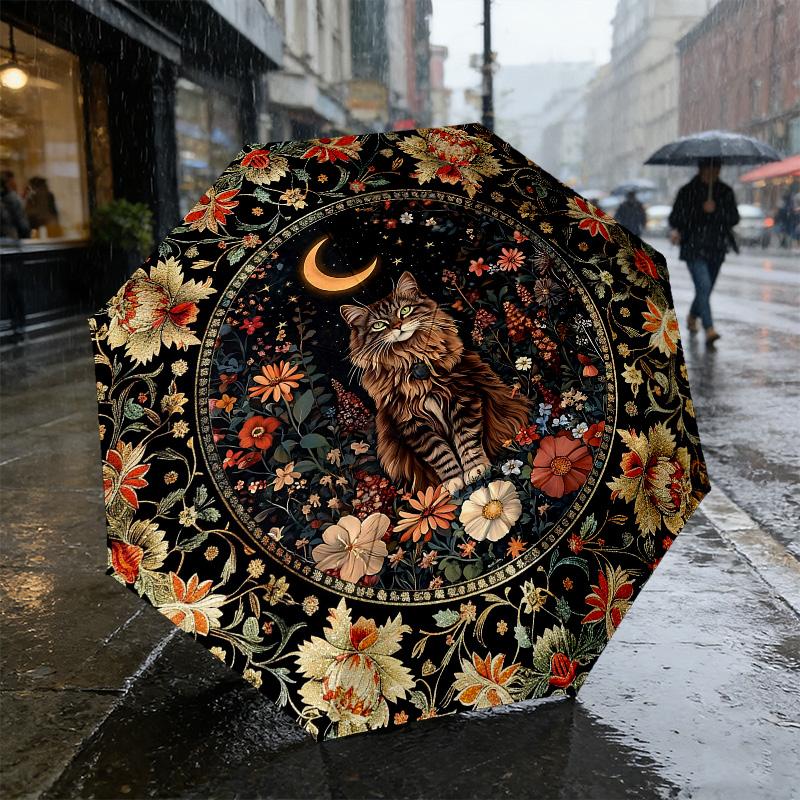 Moonlit Cat 8 Ribs 3Fold Black Glue Uv Protection Umbrella Sun Protection Rainproof Compact Folding Umbrella For Travel Daily Use C9241266
