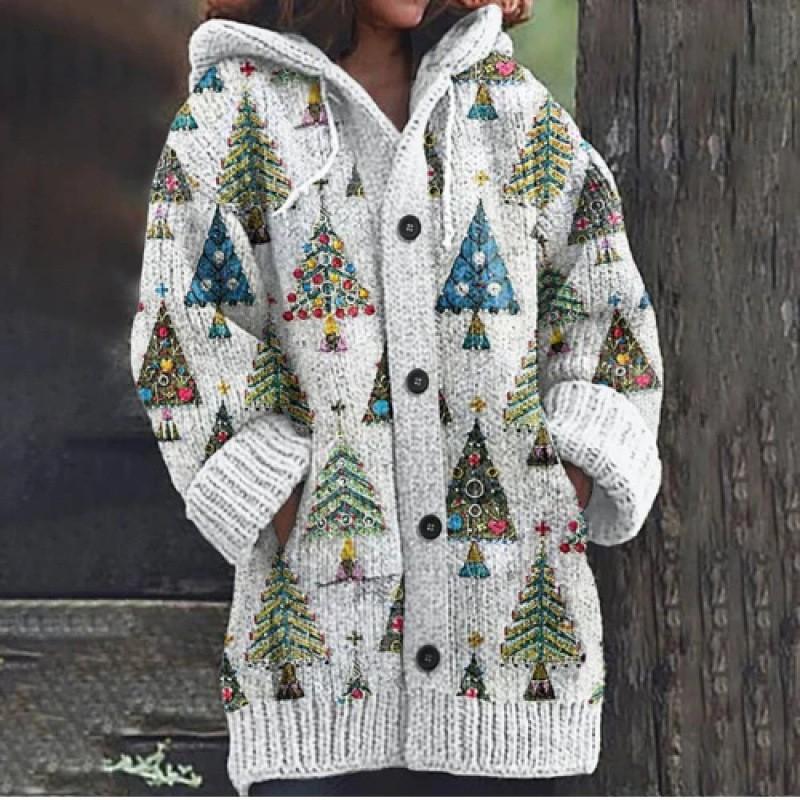 Halloween Animal 3D Printed Hooded Cape Sweatshirt Women - Streetwear Longline Hoodie With V-Neck Button Front