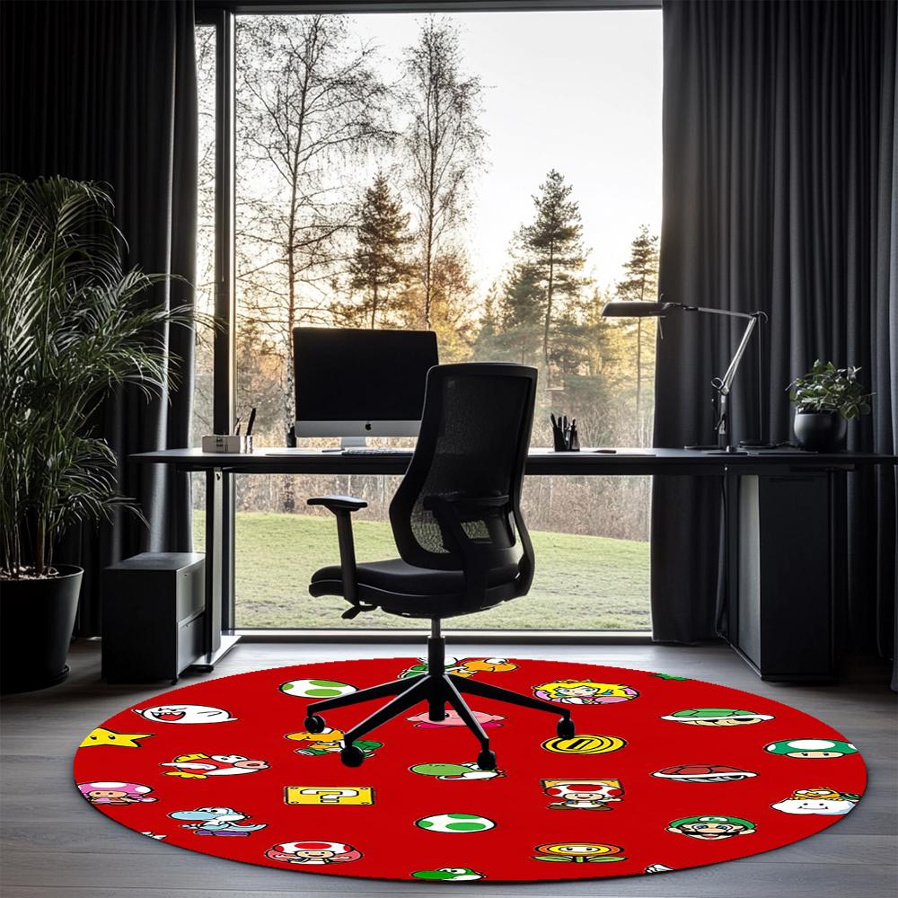 Mario Printed Round Rug Carpet Chair Rug Area Rug Entryway Doormats,for Office Chair Living Room Bedroom Kitchen Room.