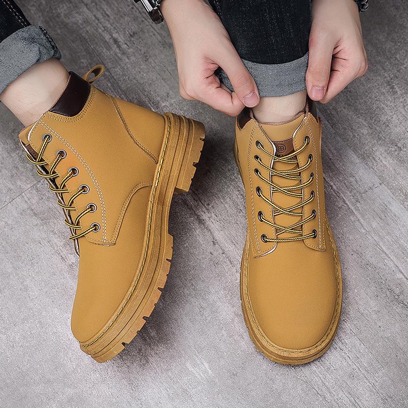 Мужские желтые ботинки Martin осень/зима: Высокий верх, модный, нескользящий, износостойкий, в корейском стиле.
