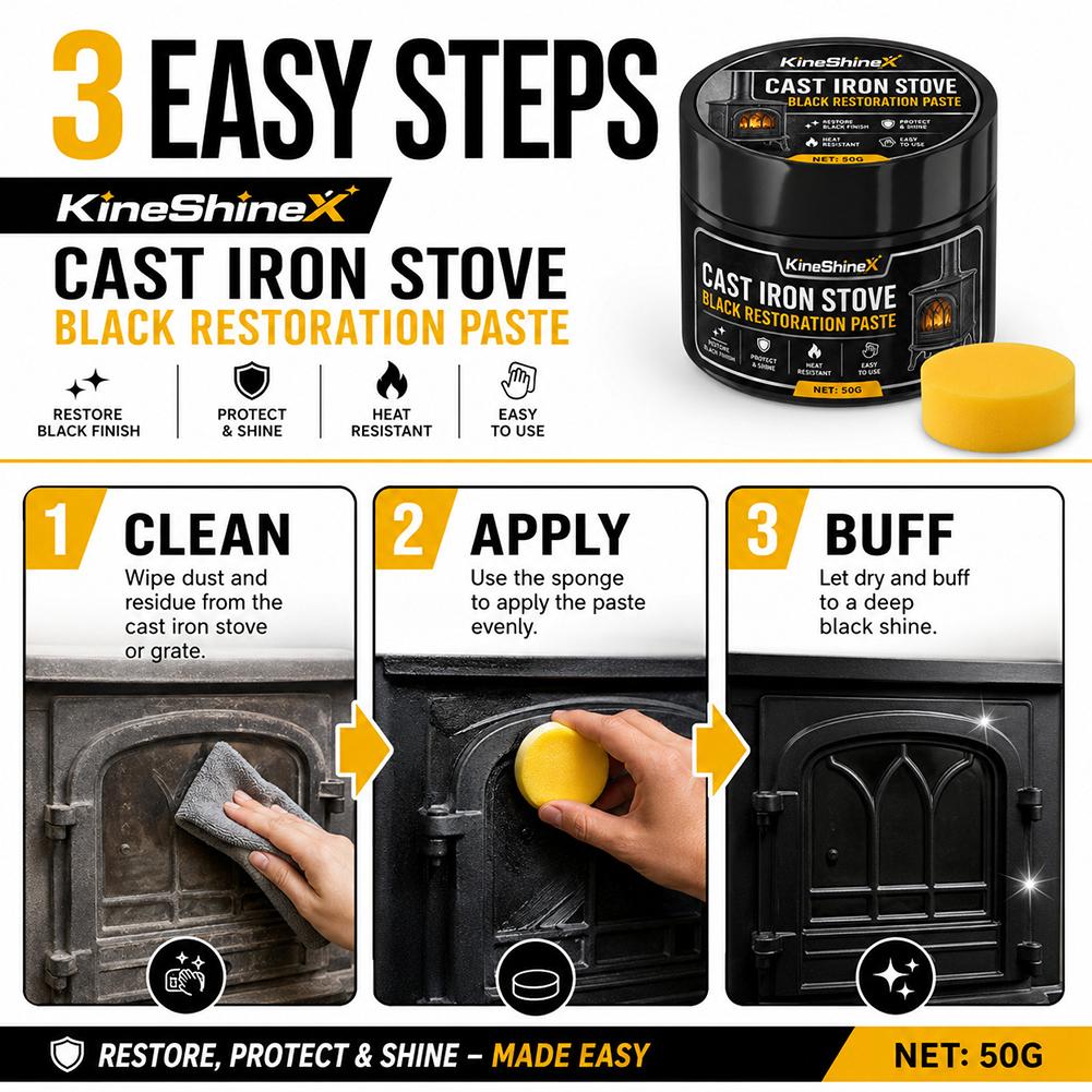 50g Heat-Resistant Black Stove Restorer, Cleaning & Restoration Coating for Wood Burner, Fireplace & Grate Refurbishment paste