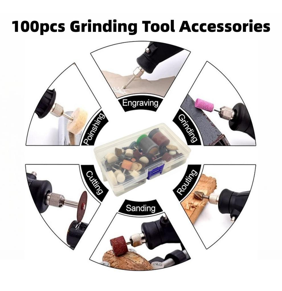 100pcs Rotary Tool Accessories For Electric Grinder Rotary Power Tool Grinding Polishing Kit