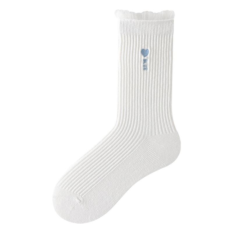 Тонкие носки на весну и осень для женщин, милые кружевные хлопковые носки до середины икры, вышитые сердечки и буквы, махровые носки для женщин