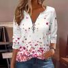 Plus Size Women's Blouse Print Love Print Round Neck Zip Fashion Casual Long Sleeve Top