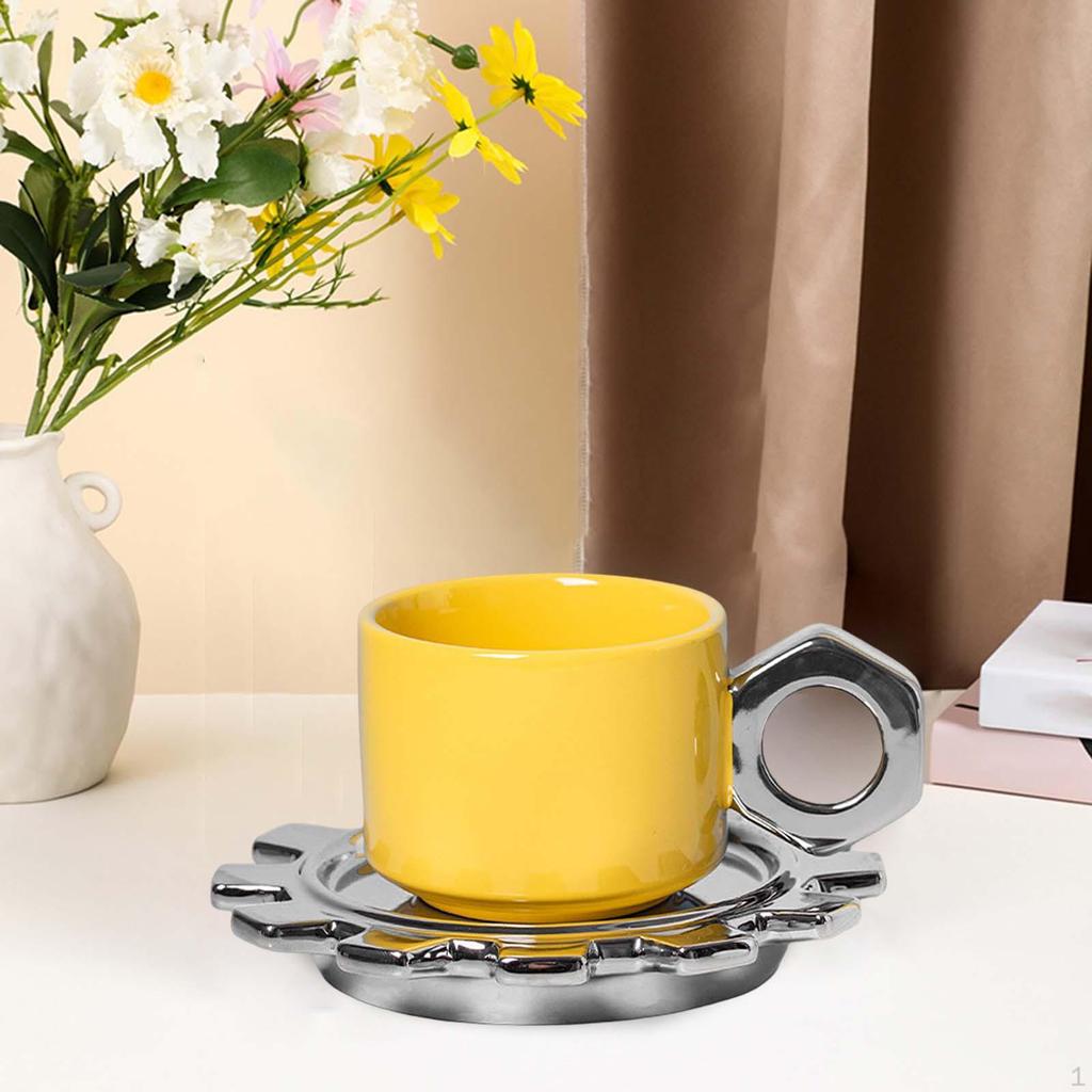 250ml Ceramic Coffee Cup with Saucer, Tea Fancy Handle, Office Juice