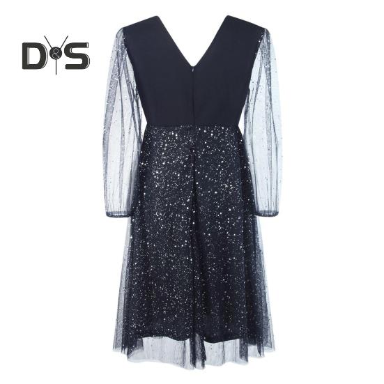 Вечернее платье больших размеров с узором в горошек, двухслойным подолом, сетчатыми рукавами, облегающим кроем, V-образным вырезом, платье-трапеция с V-образным вырезом, выпускное платье миди