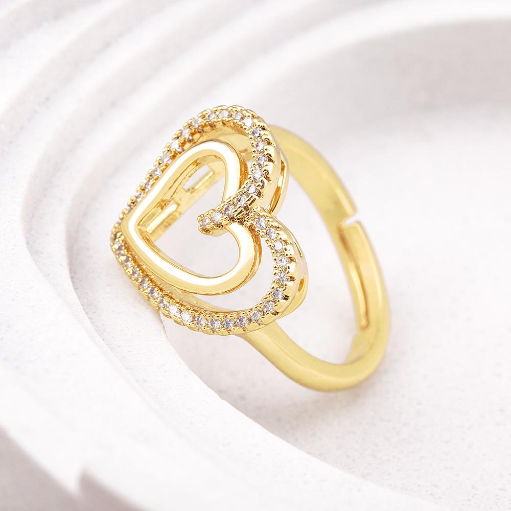 Nidin Temperament Romantic Heart Open Adjustable Rings for Women Girls Engagement Zircon Party Wedding Gift Jewelry Wholesale