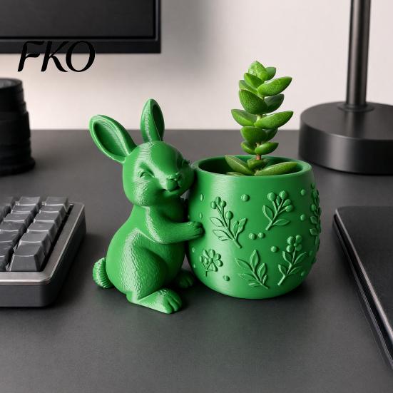Mini Flowerpot 3D Printed Bunny Hugging Succulents Planter, Cute Rabbit Flower Pot with Embossed Small Desktop Planter Floral Body, Desk Decor