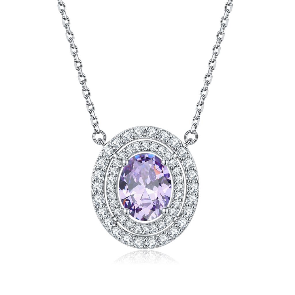 S925 Sterling Silver Necklace Fashionable European and American Cross-border Pendant Row Diamond Colored Treasure Necklace Collarbone Chain Twelfth