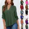 Стильная женская повседневная футболка с длинным рукавом и V-образным вырезом, пуловер, туника, блузка, варианты