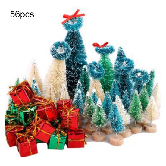 Мини-рождественские елки, набор искусственных елок для бутылок, елочки с деревянной основой, пластиковая настольная фигурка рождественской елки для домашнего офиса, декор для вечеринки