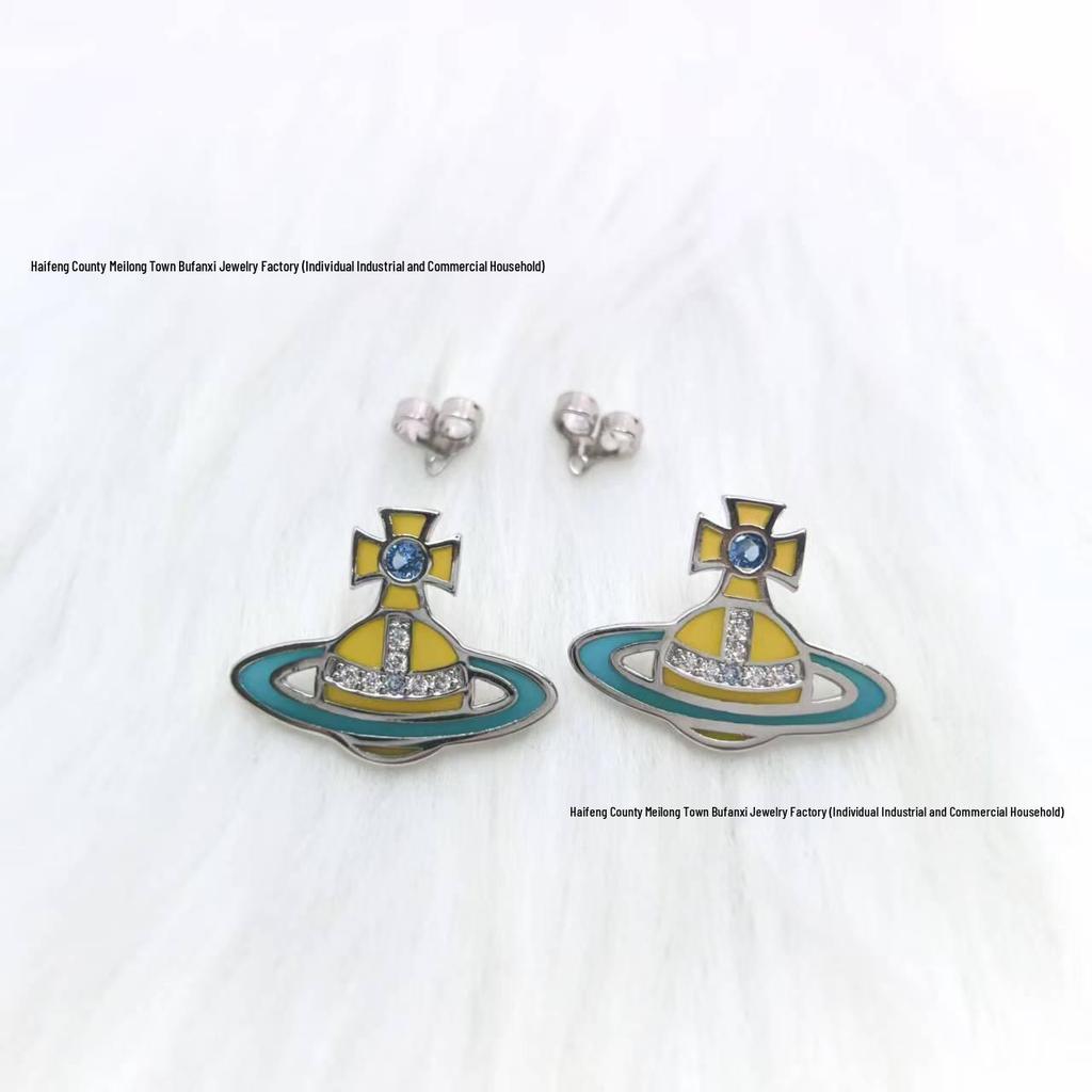 Стеклянный набор «Сатурн» от Concetta Cixi: Ожерелье, Браслет, Серьги-гвоздики - Женская Роскошная Панк-Цепочка на Ключицы