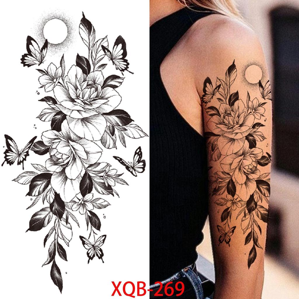 NEW 1 PC 210*114MM Cherry Blossom Fake Temporary Tattoo For Women Girl Watercolor Rose Flower Tattoos Flora Branch Chest Back Tatoo Paper Stickers