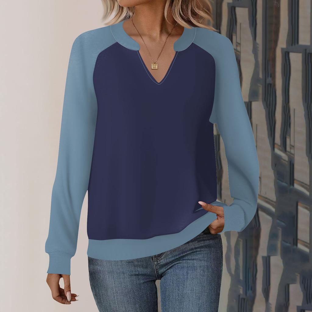 Женская повседневная толстовка с длинным рукавом и V-образным вырезом, однотонный свободный пуловер с принтом