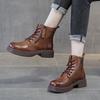The First Layer of Cowhide Short Boots Women's 2025 Autumn and Winter New Retro Leather British Style Square Head Women's Martin Boots