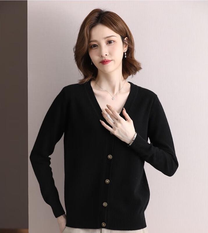 Hengyuanxiang Women's Fine Wool V-Neck Cardigan