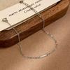 S925 Sterling Silver Diamond Inlaid Bar Bracelet, 18K Gold Plated, Mori Style, Thin and Simple Design for Women.