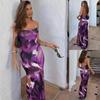 Women Spring Sleeveless Print Backless Strapless Camisole Dress Summer Casual Slim Ankle-Length High Waist Slit Pencil Dresses S-XL