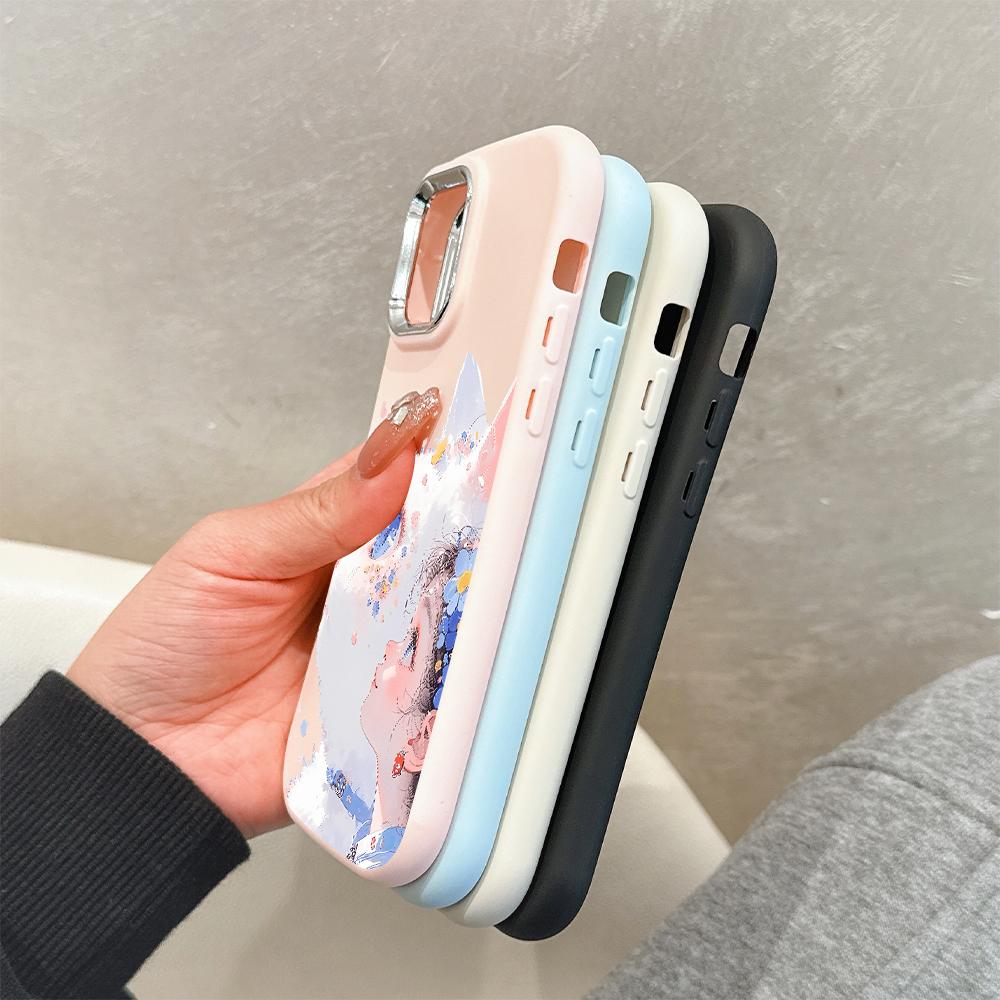 Solid Color Silver Edge Lens Fatty Casing Soft TPU Liquid Silicone Cover Shockproof Phone Case for Xiaomi Redmi Samsung