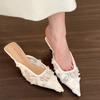 Summer Women's Fashion High Heel Mules Slippers Elegant Cover Toe Dress Lace Slides Ladies Dancing Party Prom Shoes
