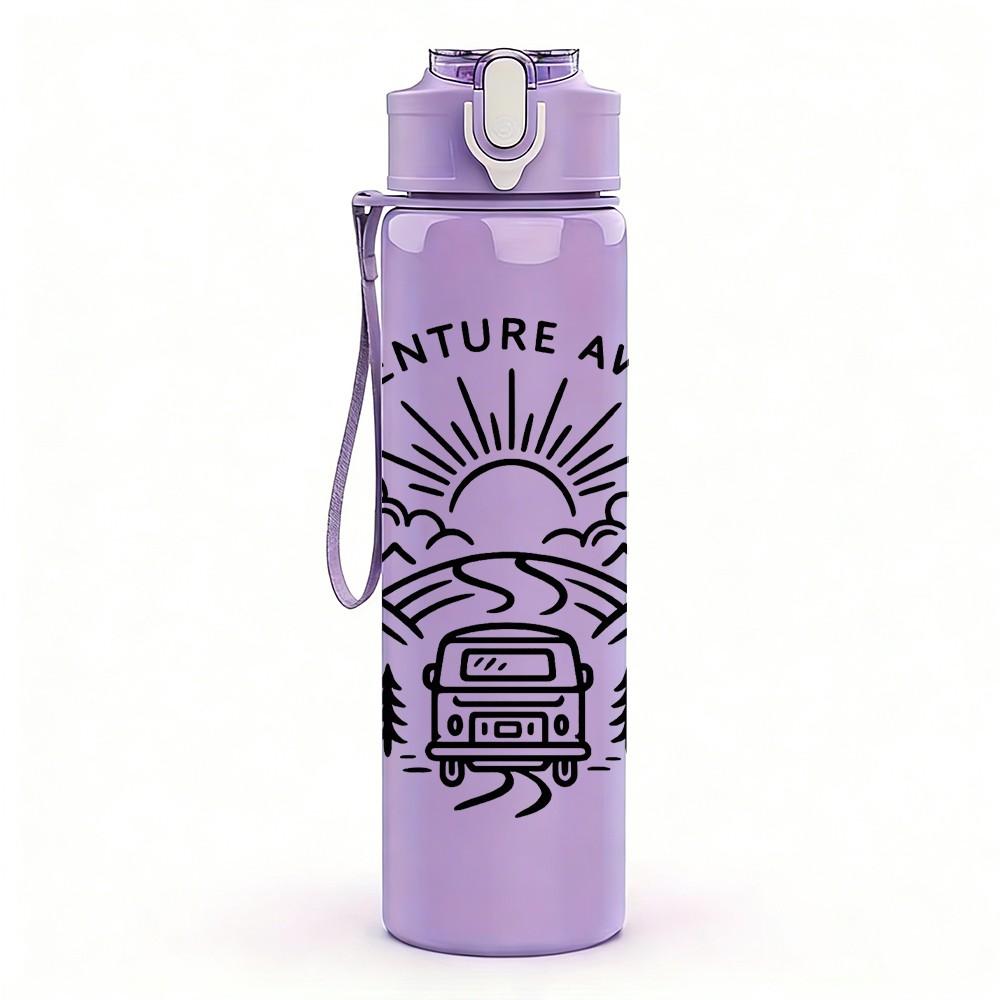 1PC Mountain Sun Retro Line Badge Print 750ml Color Plastic Sports Water Bottle Leakproof Flip Straw Lid Suitable for Sports Office Home Use