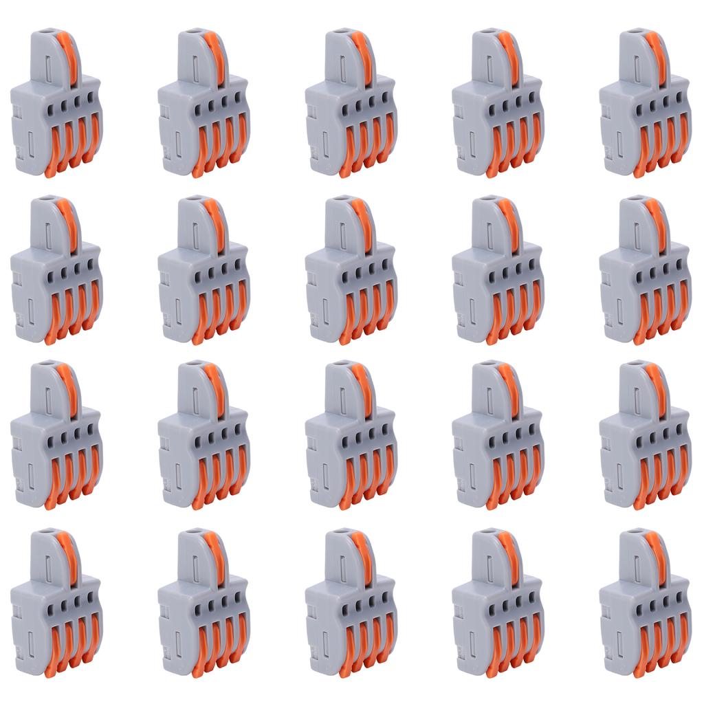 20Pcs Wire Connector 1 In 4 Out PushType Splitter Conductor Terminal Block Electrical Parts(Orange )