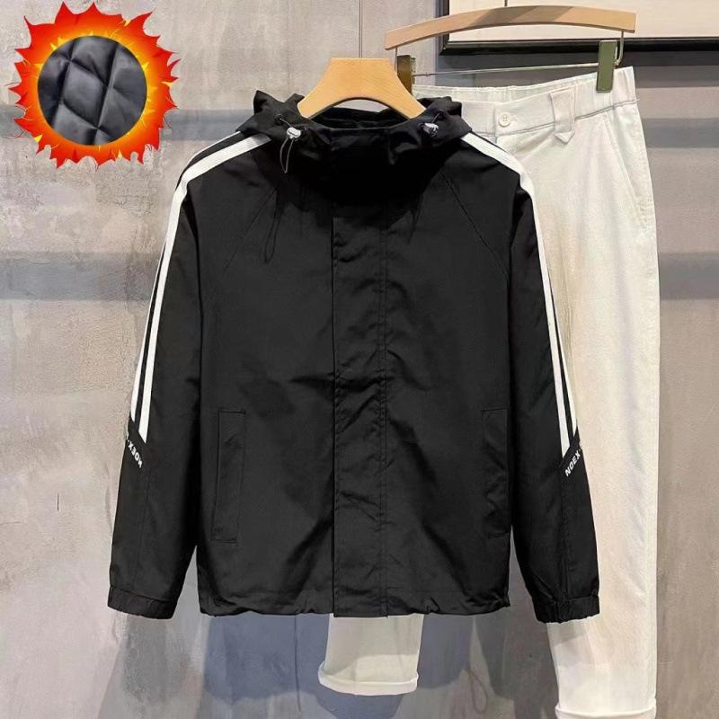 Осенняя мужская куртка в корейском стиле с капюшоном и длинными рукавами, универсальная модная полосатая куртка, повседневный свободный топ