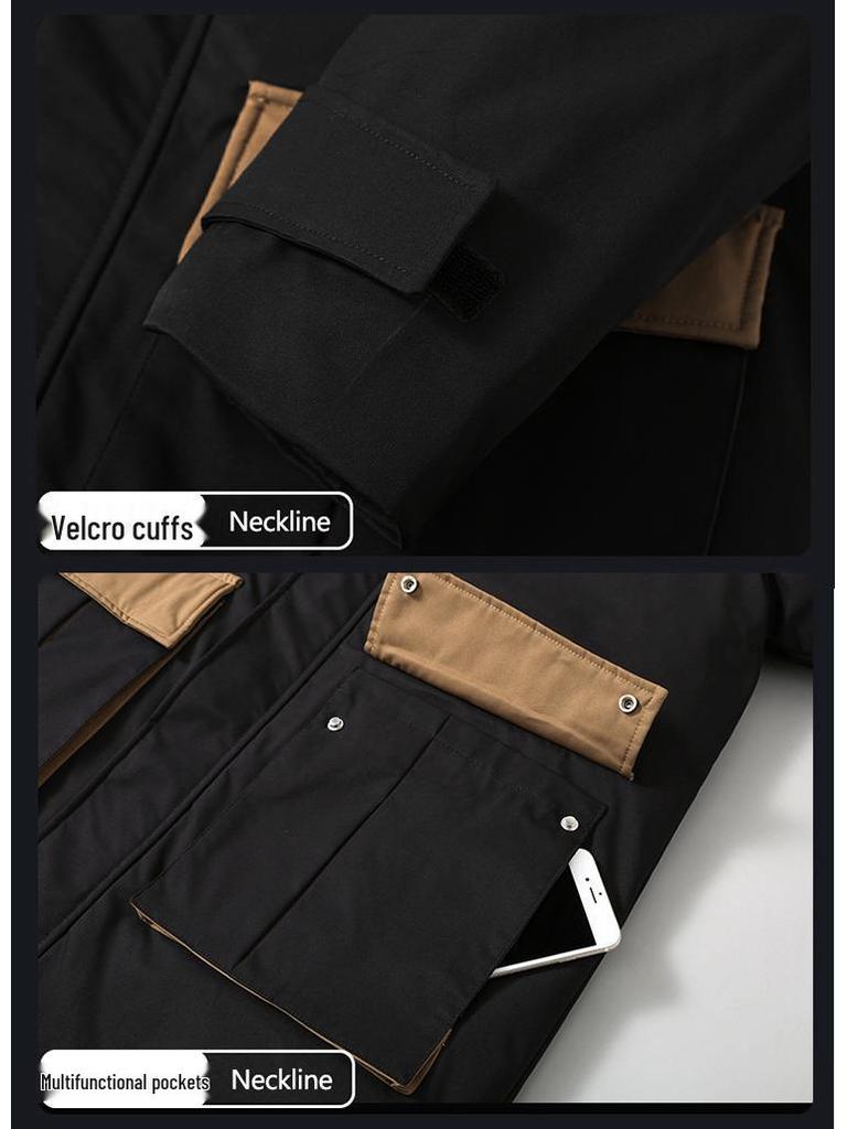 Мужская хлопковая куртка большого размера средней длины со съемным капюшоном, ветрозащитная, пэчворк, корейский стиль.