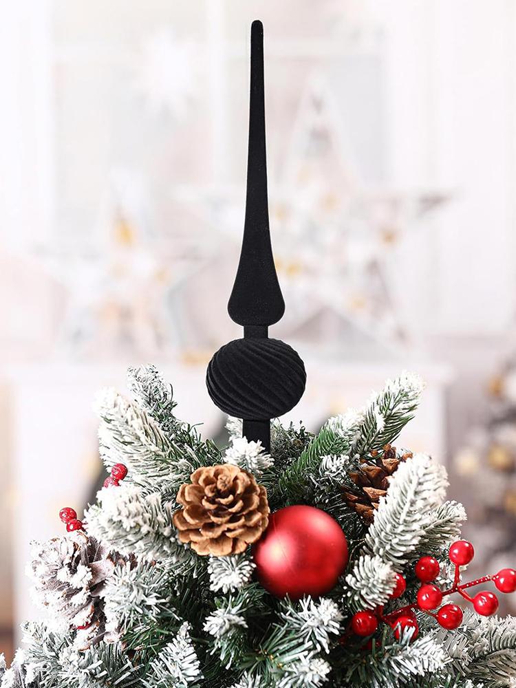 Christmas Tree Topper Plug In Christmas Tree Ornament Multi-Purpose Tip-Shaped Flocked Tree Topper for Indoor Outdoor Treetop