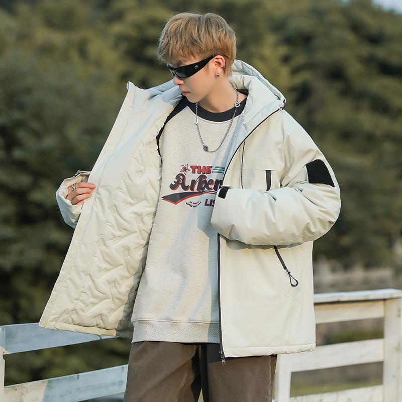 Куртка мужская хлопковая одежда называется модной уличной трехслойной технологией свободного покроя с капюшоном на осень