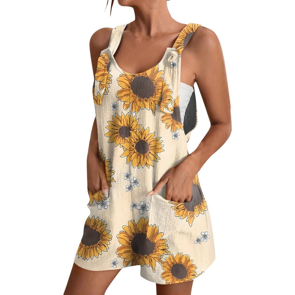 Женский модный комбинезон с цветочным принтом, повседневный комбинезон-шорты