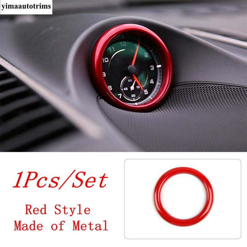 Dashboard Meter Stopwatch Ring Circle Cover Trim Red Accessories For Porsche Macan / 718 Cayman Boxster / Panamera 971 2014-
