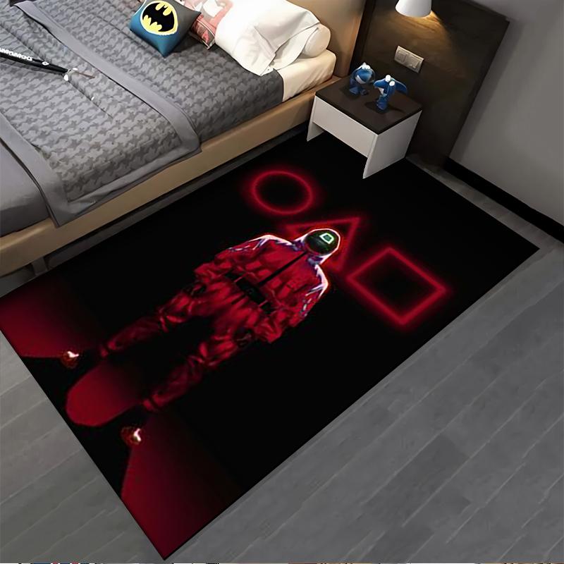 "Red Guard Illustration Carpet with Neon Shapes on Black Background" Suitable for use as an anti-slip for living room bedroom sofas