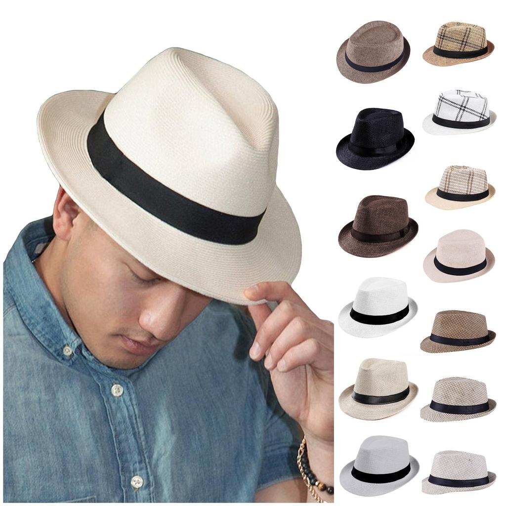 Classic Panama Hat Unisex Gangster Cap Beach Sun Hat Band Sunhat