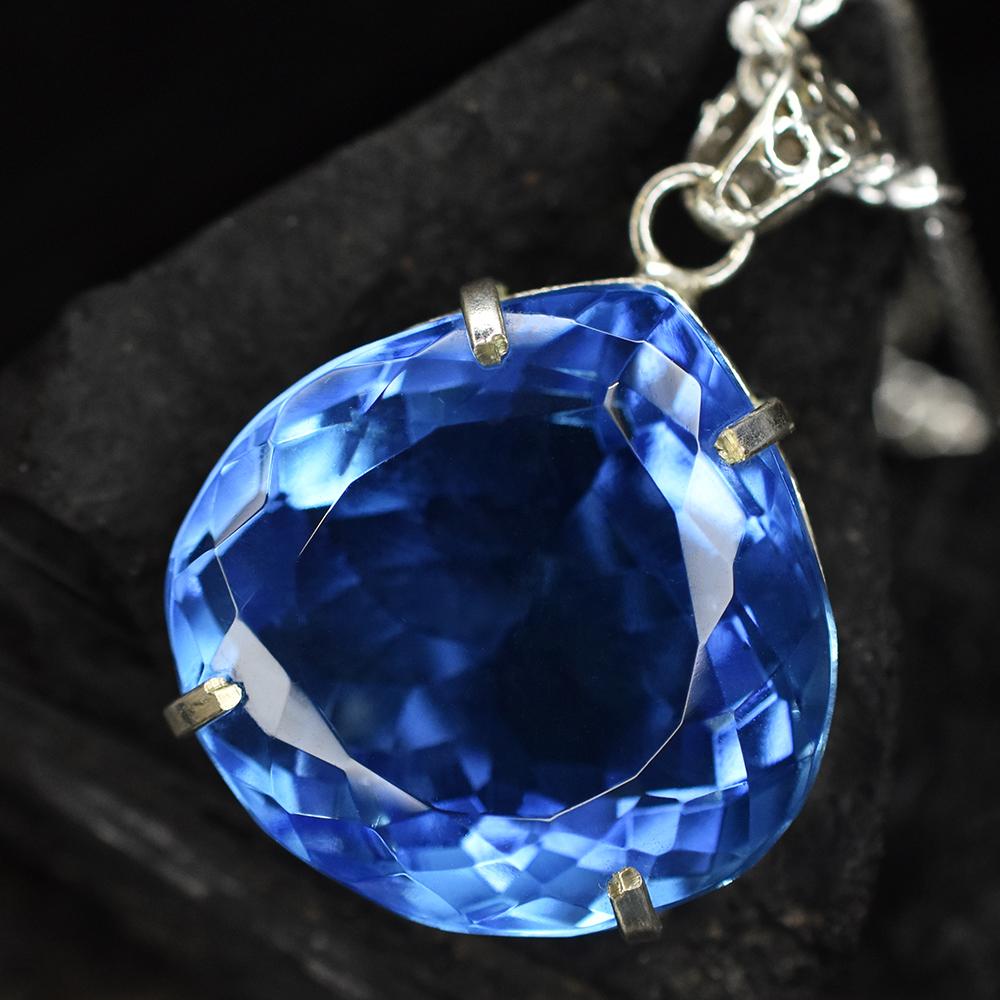 Lab CREATED 110.9 Ct CERTIFIED Blue Topaz Pear Pendant A Grade Jewelry Gems MY-PD-122-NS
