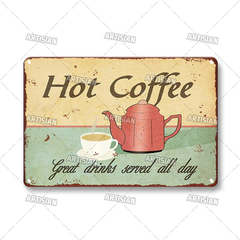 Винтажный кофейный металлический жестяной знак, декоративная тарелка, ретро-постер для чаепития, домашний бар, кафе, промышленный декор, старые настенные металлические знаки