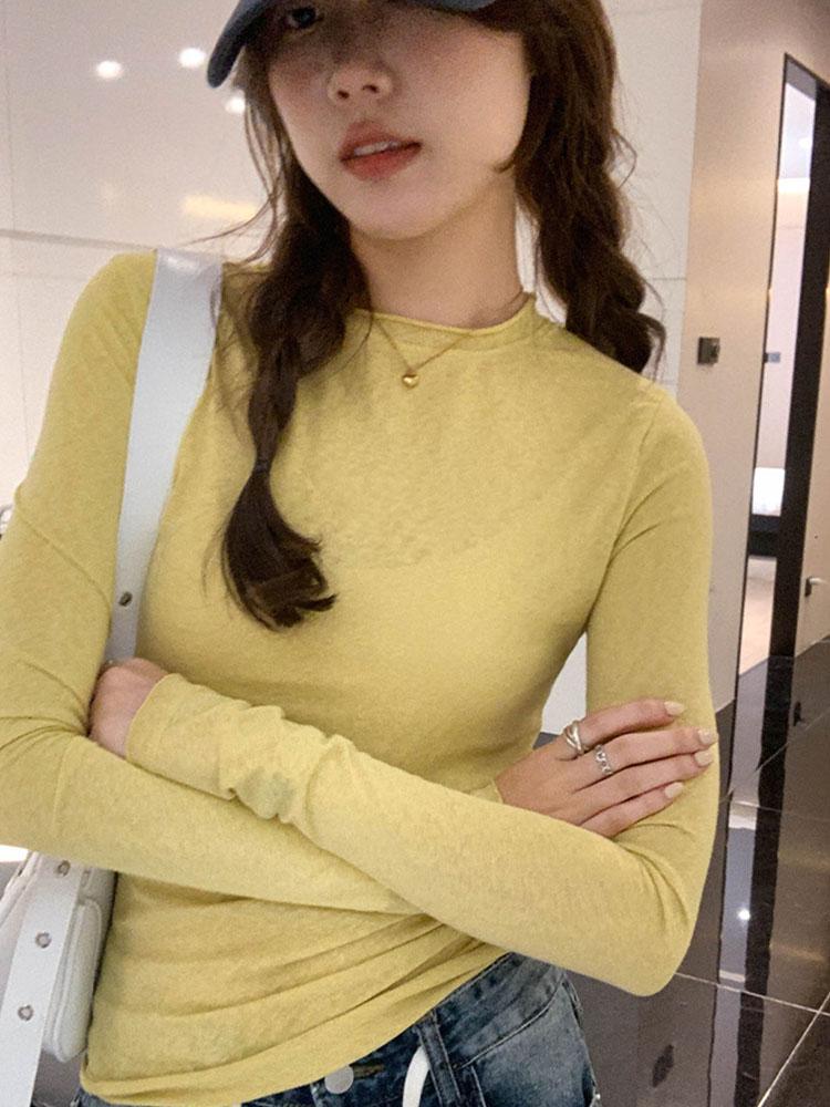 2024 Весна Осень Футболка Женские Топы Однотонные Облегающие Футболки С Длинным Рукавом O-Образным Вырезом Женская Повседневная Уличная Одежда Высокого Качества Базовые Футболки