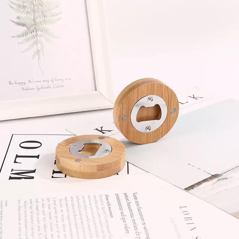 Bamboo bottle opener, household kitchen accessory beer opener, magnetic for attachment to refrigerator, wedding gift