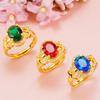 18k Gold-Plated Brass Women's Ring with Imitation Tourmaline and Zircon Crystals