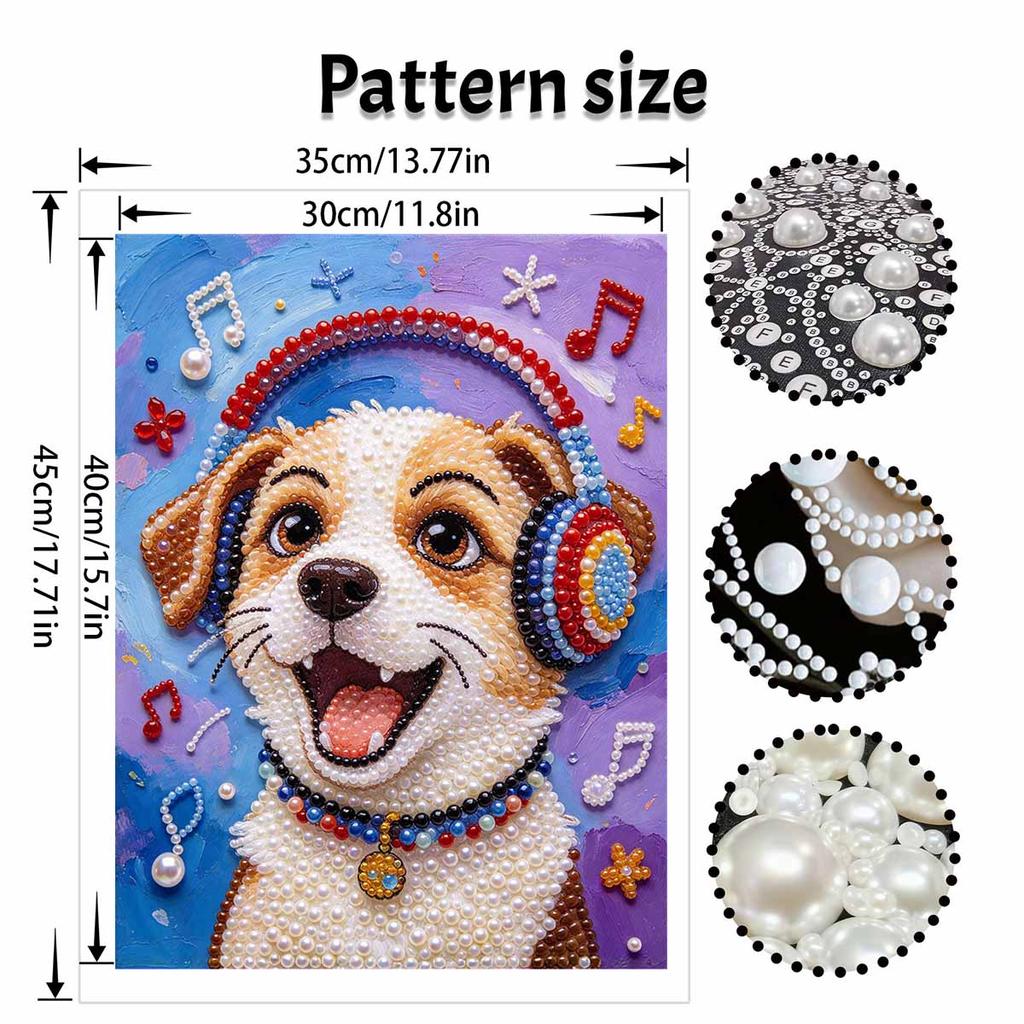 Pearl Painting 5D DIY Decorative Painting. Music Puppy Theme Cute Birthday Gift. Handmade Art Painting