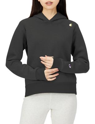 Парка с длинным рукавом, эластичная, термо-водоотталкивающая, One Point Logo Tech Weave 3LS, толстовка с капюшоном, черная, размер L [Champion] CW-WS102, женская