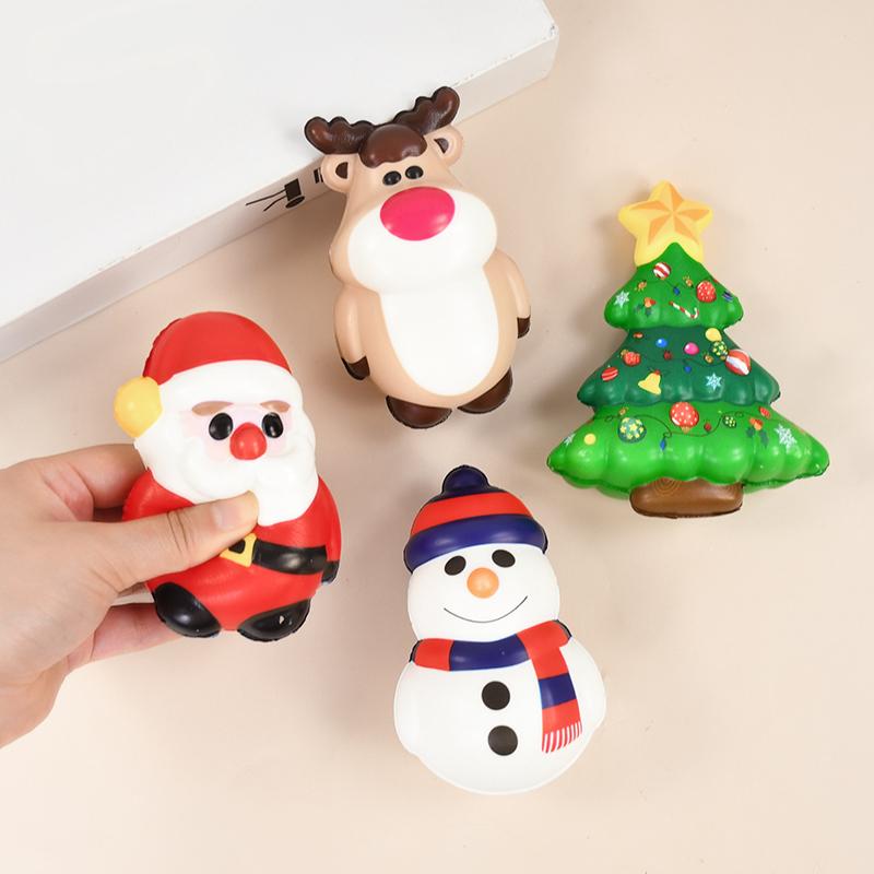 4pcs Christmas Anti-Stress Relief Toy Santa Claus Xmas Tree Squeeze Bounce Toy Kids New Year Gift Christmas Party Decor