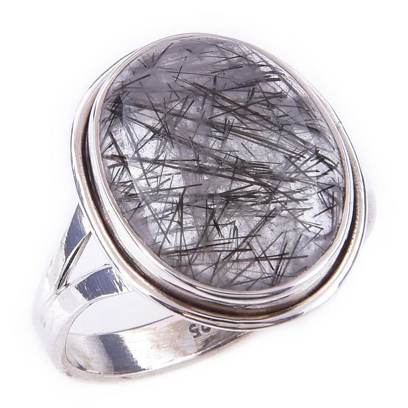 Натуральный камень Рутил Черный Рутил Ручной работы Кольцо из 925 пробы Стерлингового Серебра S.9.5 q6P58