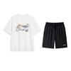 Li-Ning Модная футболка с принтом букв, свежий хлопок, удобная, универсальная, с круглым вырезом, пуловер, короткий рукав, повседневный спортивный костюм AHSWC47-2+YATV113-1