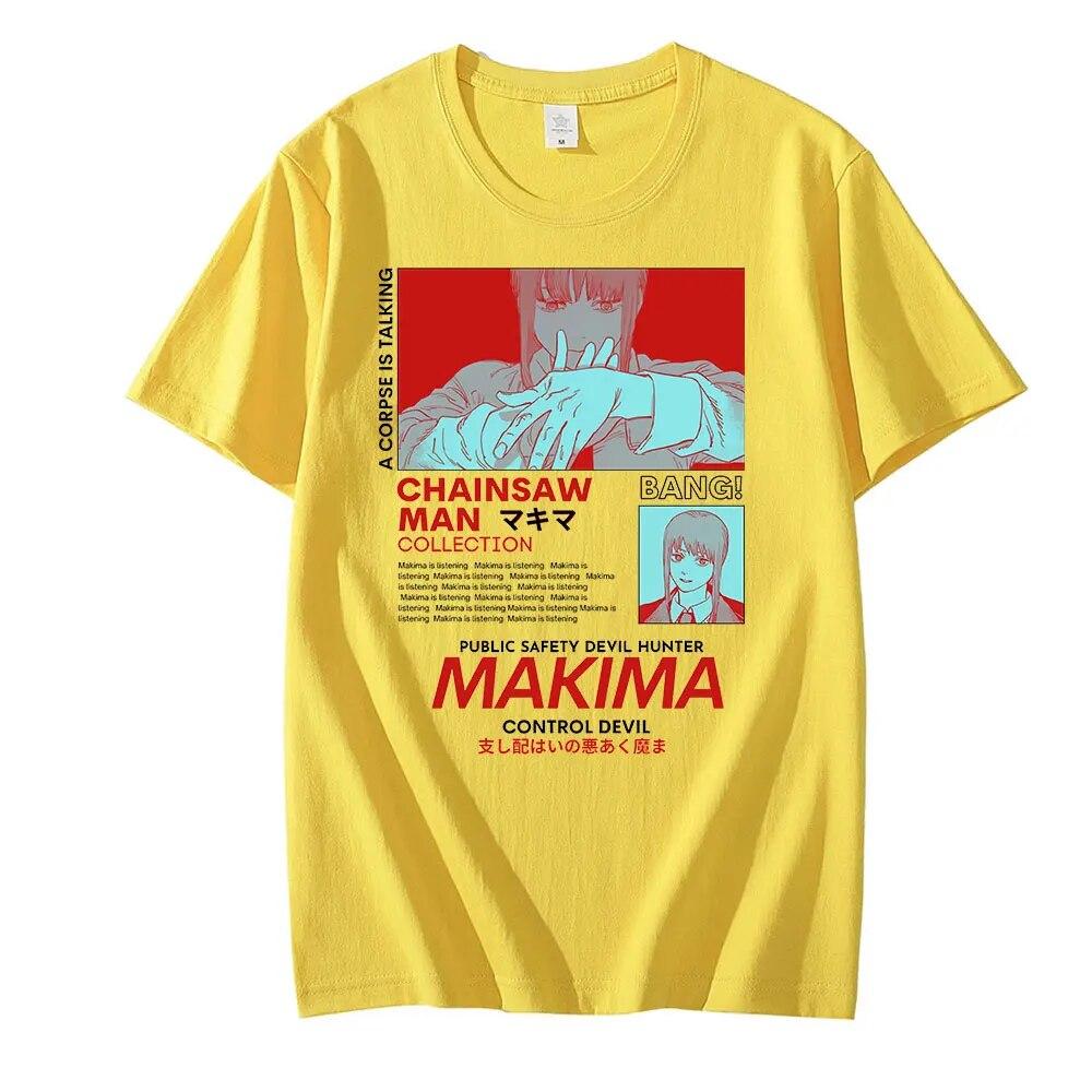 Футболка «Человек бензопилы» MAKIMA, футболка с японским аниме, футболки унисекс с рисунком манги, топы, забавная футболка с героями мультфильмов, унисекс, футболки в стиле хип-хоп, унисекс